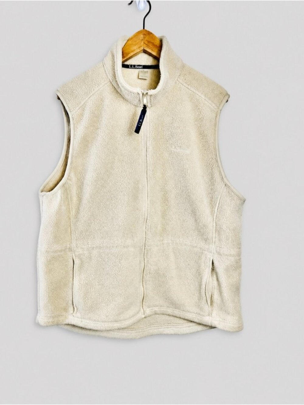 L.L. Bean Women’s VTG Beige Zip-Up Sherpa Fleece Vest Size Large Petite Hiking